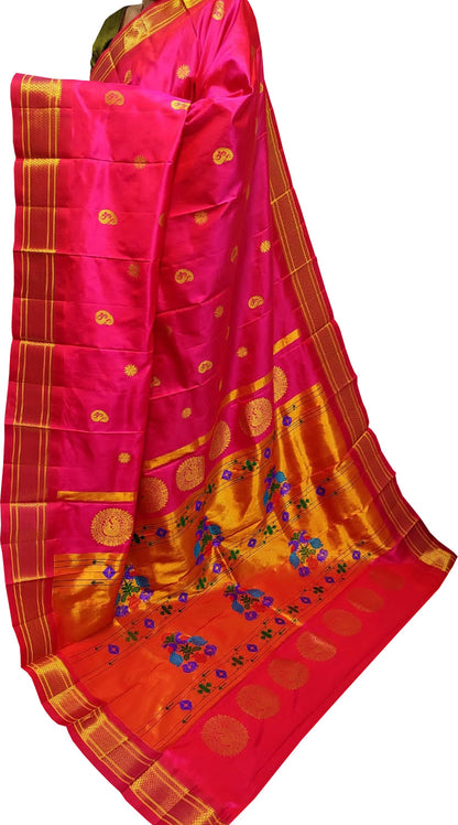 Stunning Pink Handloom Paithani Pure Silk Saree - Perfect for Any Occasion! - Luxurion World