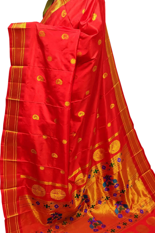 Exquisite Red Handloom Paithani Pure Silk Saree - Perfect for Any Occasion - Luxurion World