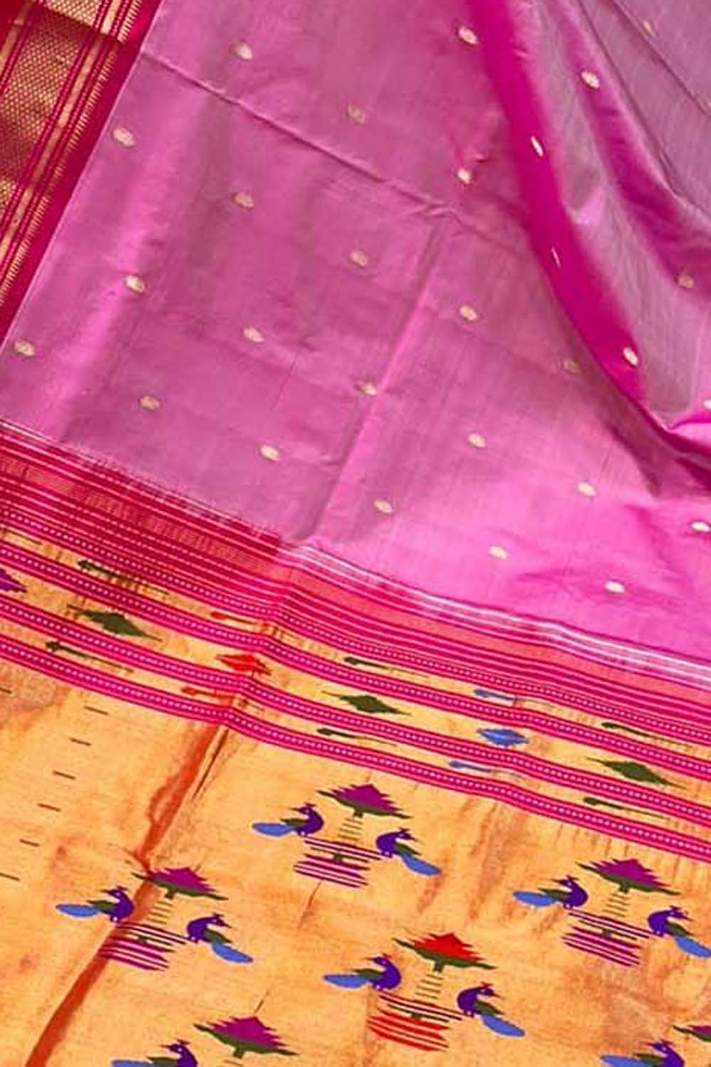Pure Silk Pink Handloom Paithani Saree with Maharani Pallu - Elegant and Timeless