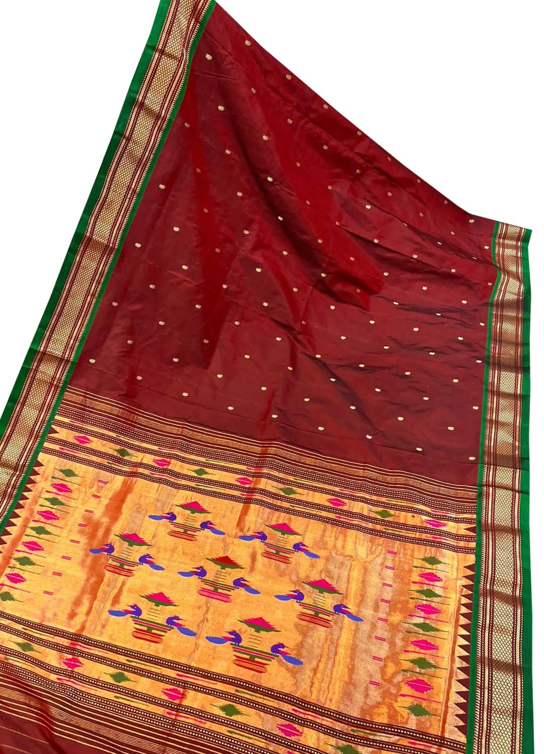Exquisite Maroon Handloom Paithani Saree with Maharani Pallu in Pure Silk - Luxurion World