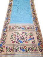 Blue Paithani Handloom Pure Silk Peacock And Parrot Design Saree - Luxurion World
