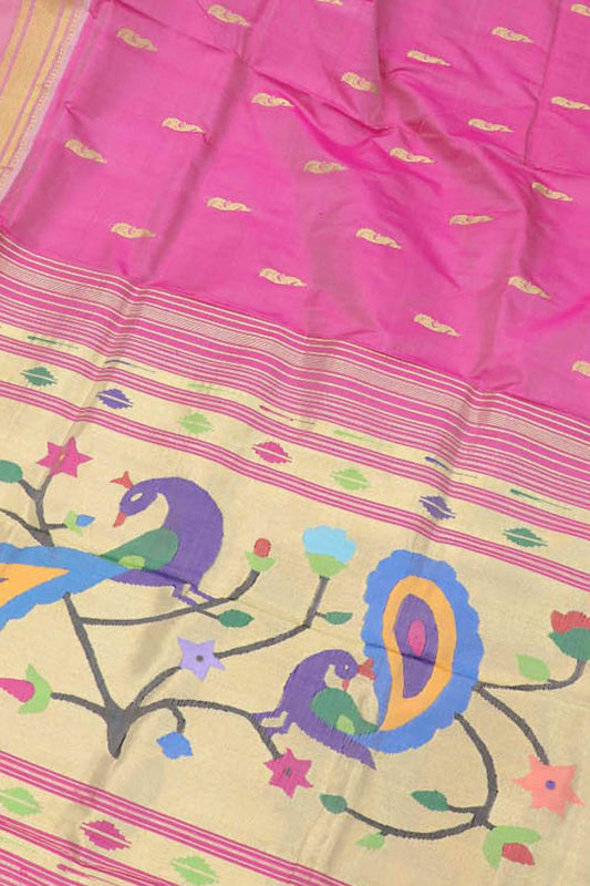 Handloom Paithani Pure Silk Saree in Pink