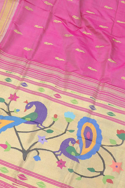 Handloom Paithani Pure Silk Saree in Pink - Luxurion World