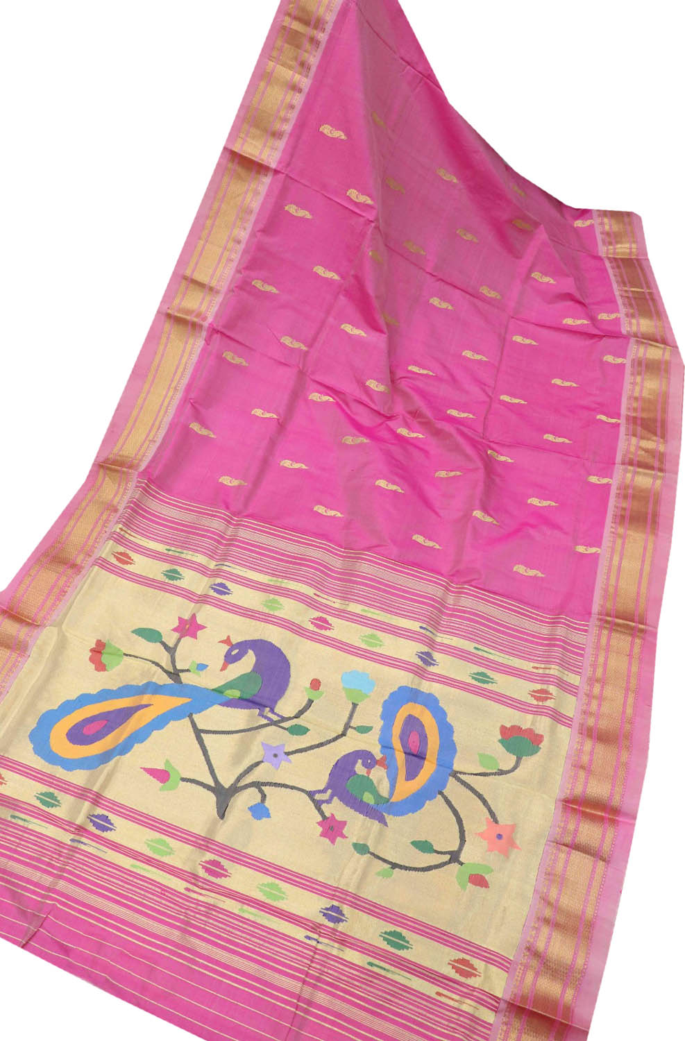 Handloom Paithani Pure Silk Saree in Pink - Luxurion World