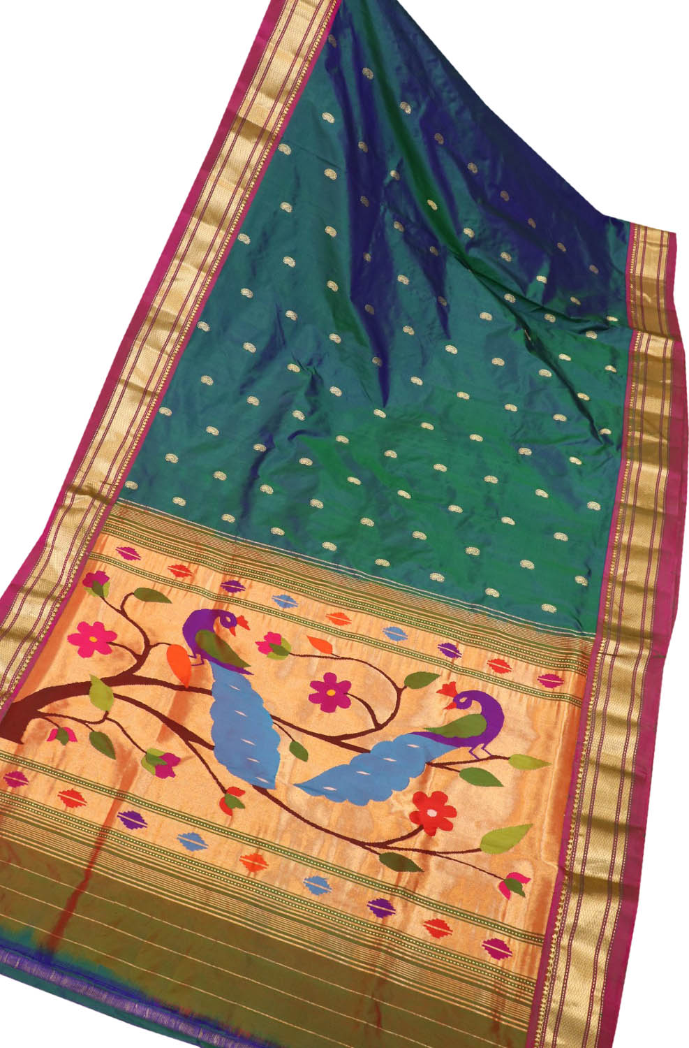 Green Handloom Paithani Pure Silk Saree: Pure Elegance - Luxurion World
