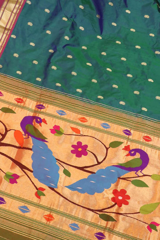 Green Handloom Paithani Pure Silk Saree: Pure Elegance - Luxurion World
