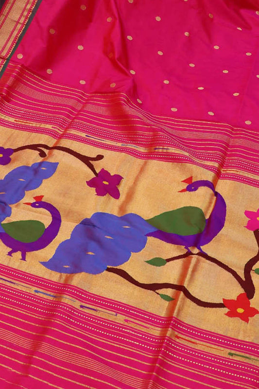 Exquisite Pink Handloom Paithani Pure Silk Saree