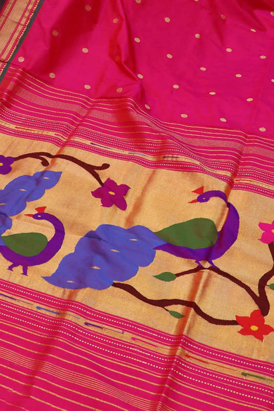 Exquisite Pink Handloom Paithani Pure Silk Saree - Luxurion World