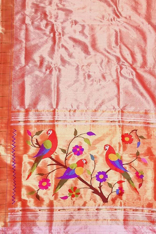 Stunning Pink Paithani Silk Saree with Muniya Border - Luxurion World