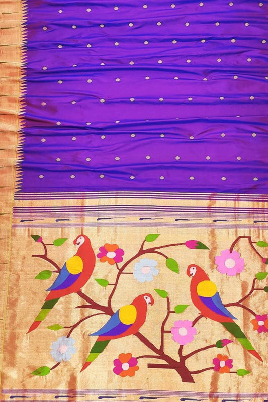 Elegant Purple Paithani Silk Saree with Muniya Border - Luxurion World