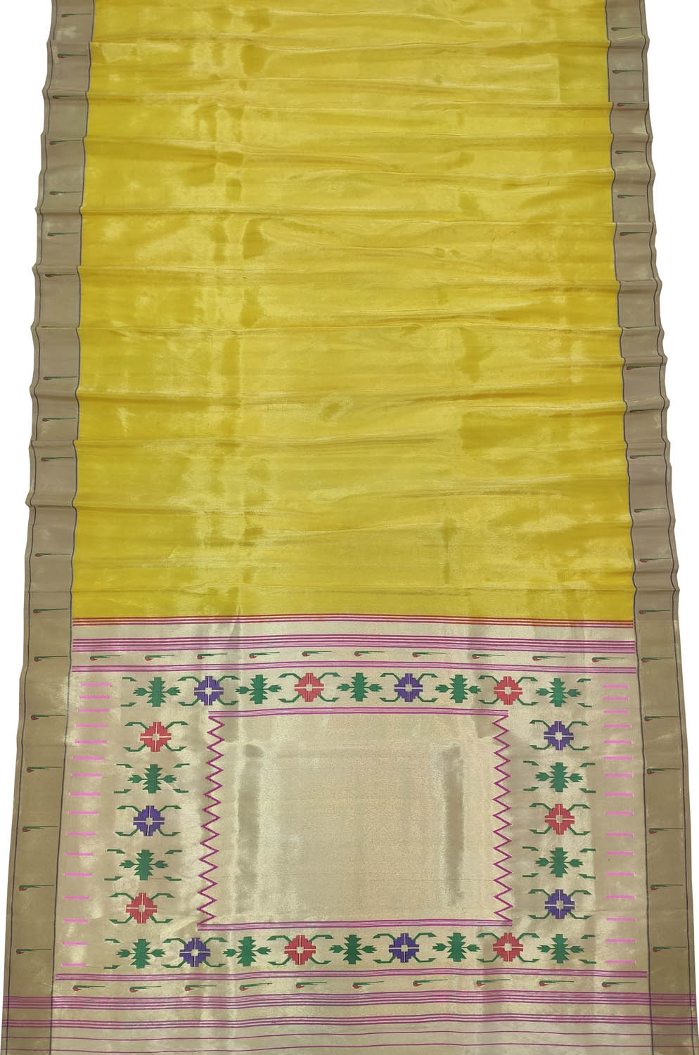 Yellow Paithani Handloom Pure Silk Saree with Muniya Border - Luxurion World
