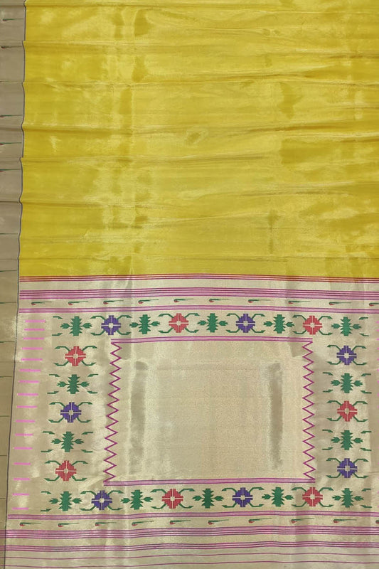 Yellow Paithani Handloom Pure Silk Saree with Muniya Border - Luxurion World