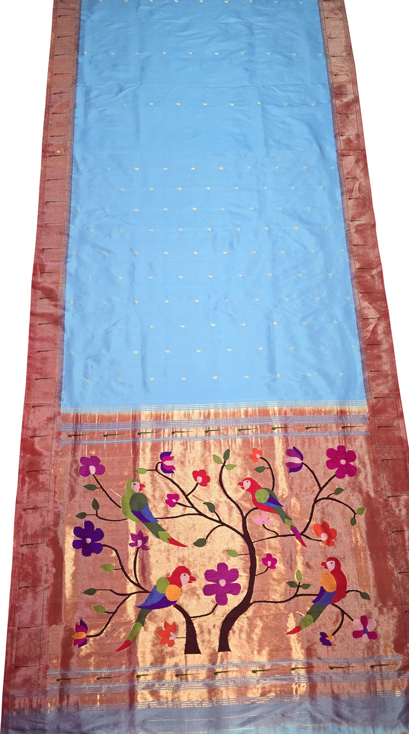 Elegant Blue Paithani Silk Saree with Muniya Border - Luxurion World