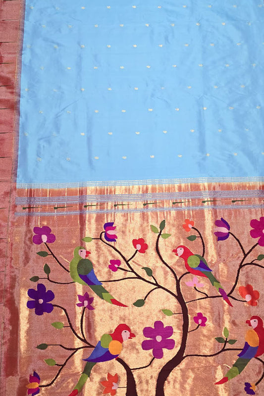 Elegant Blue Paithani Silk Saree with Muniya Border - Luxurion World