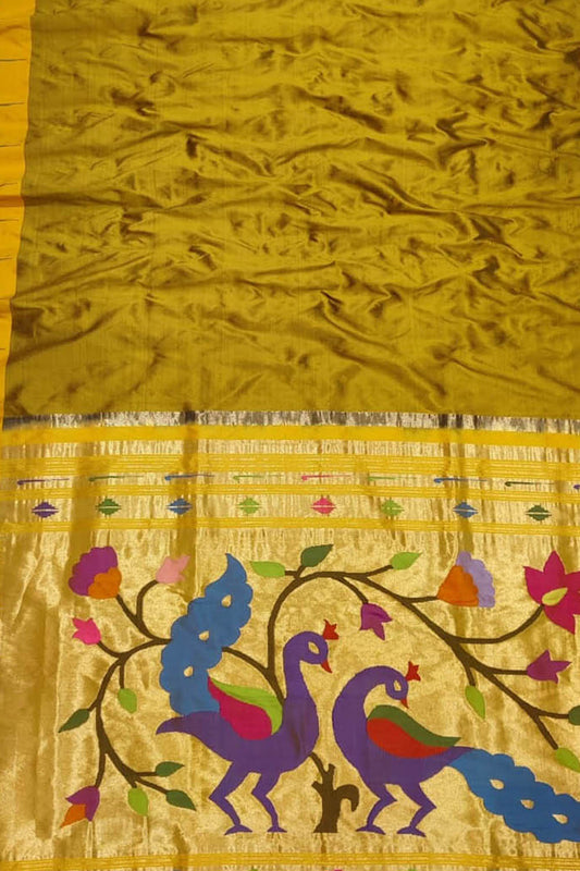 Yellow Paithani Silk Saree with Muniya Border