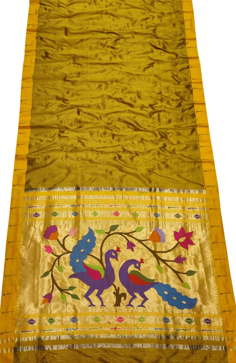 Yellow Paithani Silk Saree with Muniya Border - Luxurion World