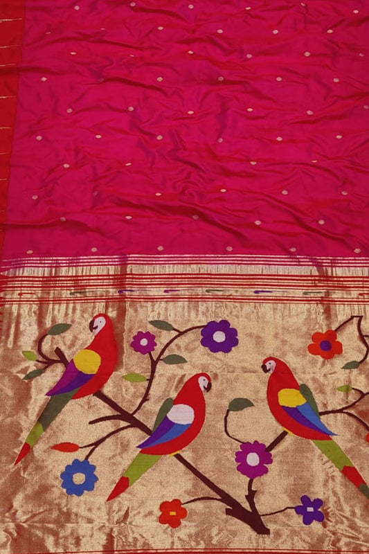 Exquisite Pink Paithani Silk Saree with Muniya Border - Luxurion World