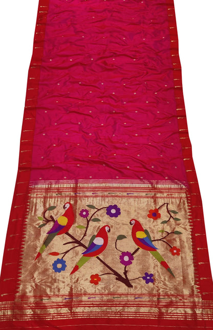 Exquisite Pink Paithani Silk Saree with Muniya Border - Luxurion World
