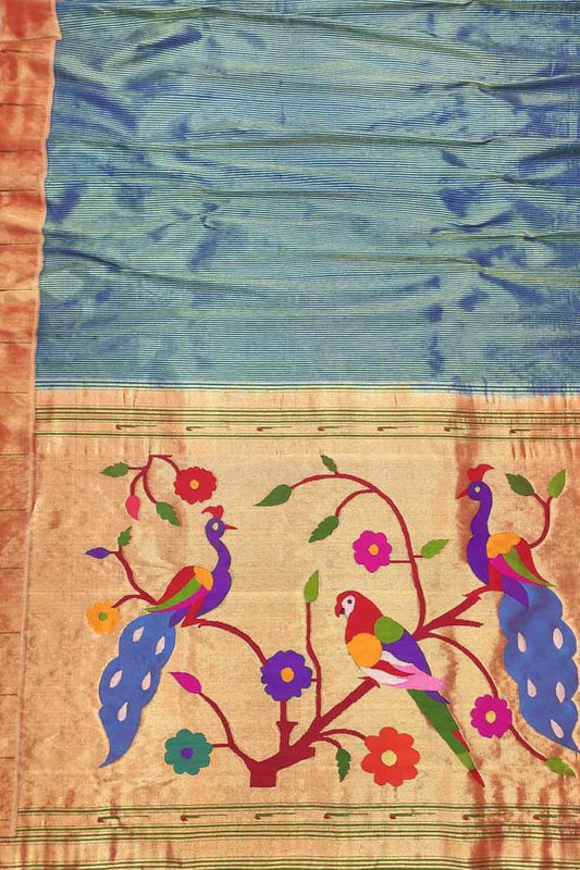 Blue Paithani Silk Saree with Muniya Border - Luxurion World