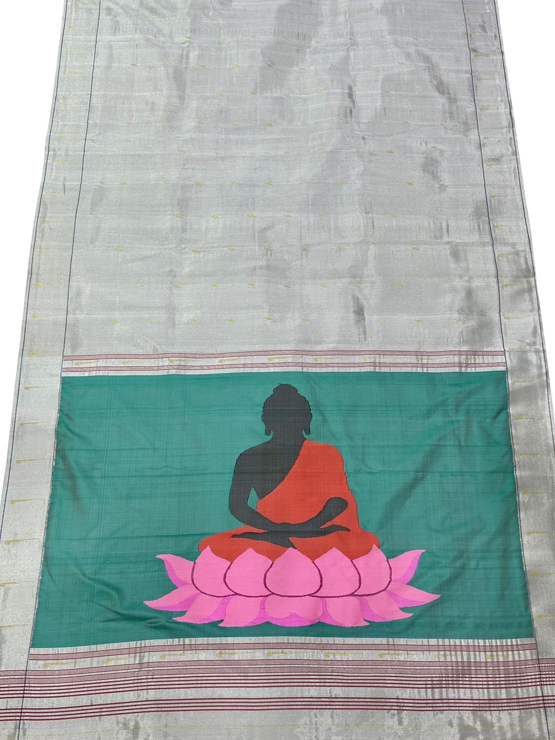 Silver Paithani Handloom Pure Silk Saree with Muniya Border - Luxurion World