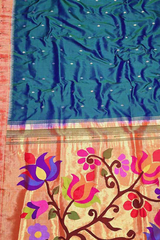 Elegant Blue Paithani Silk Saree with Muniya Border - Luxurion World