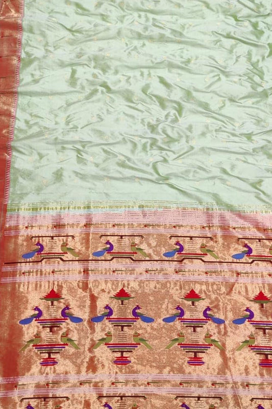 Green Paithani Handloom Silk Saree with Muniya Border - Luxurion World