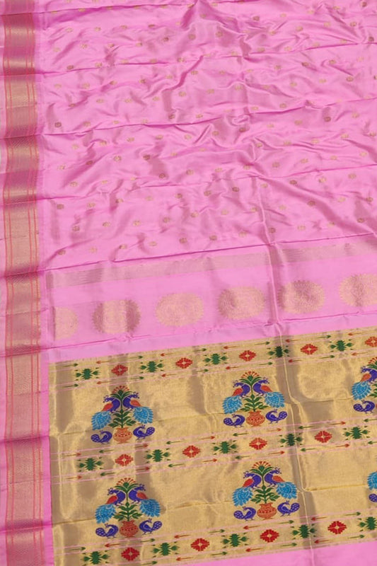 Exquisite Pink Paithani Handloom Silk Saree - Luxurion World