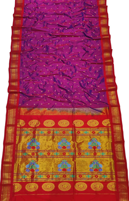 Exquisite Purple Paithani Silk Saree Handloomed - Luxurion World