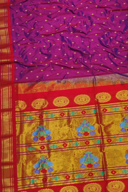 Exquisite Purple Paithani Silk Saree Handloomed