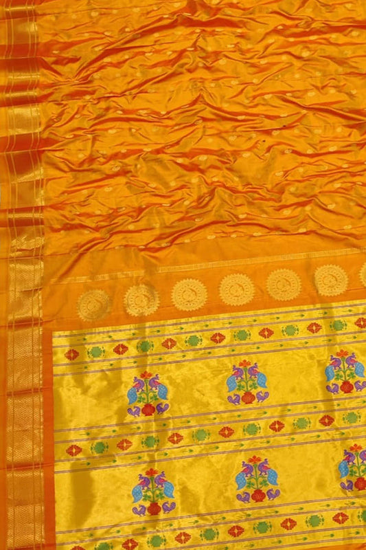 Yellow Paithani Handloom Pure Silk Saree - Elegant and Luxurious - Luxurion World