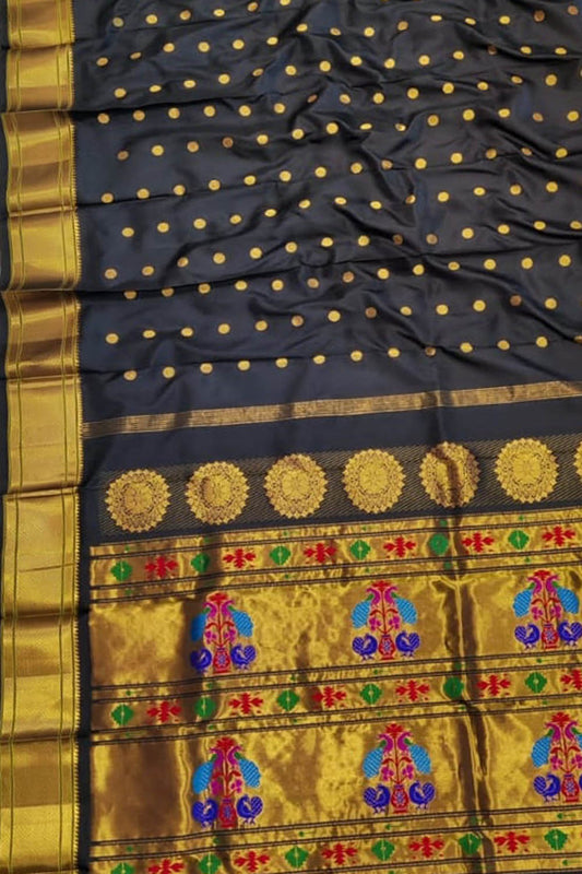 Exquisite Black Paithani Handloom Silk Saree - Luxurion World