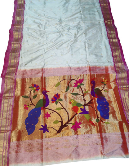 Elegant Off White Paithani Pure Silk Saree - Luxurion World