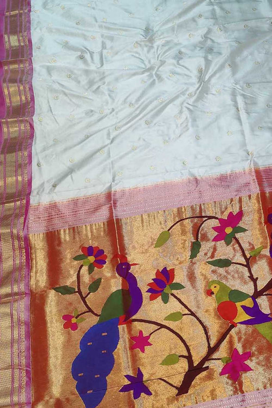 Elegant Off White Paithani Pure Silk Saree