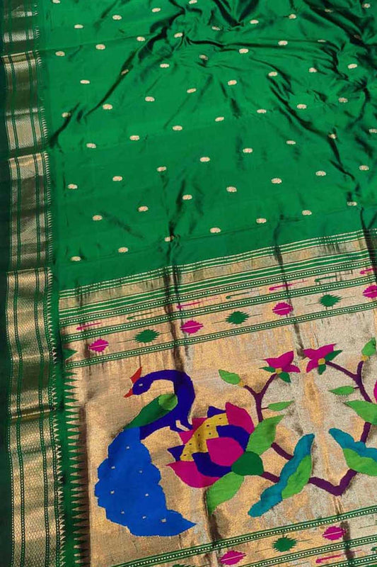 Green Paithani Handloom Pure Silk Saree: Pure Elegance - Luxurion World