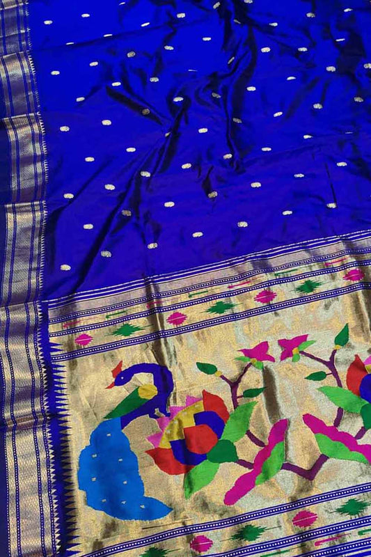 Exquisite Blue Paithani Handloom Pure  Silk Saree - Luxurion World