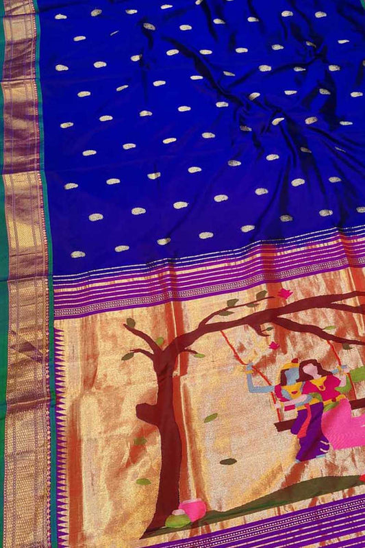 Exquisite Blue Paithani Handloom Pure Silk Saree - Luxurion World
