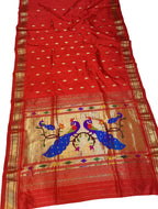 Exquisite Red Paithani Pure Silk Saree Handloomed - Luxurion World