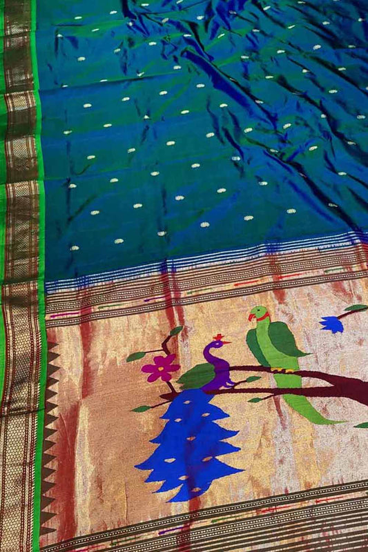 Exquisite Green Paithani Handloom Pure Silk Saree