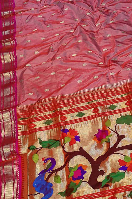 Exquisite Pink Paithani Pure Silk Saree - Handloom Beauty - Luxurion World