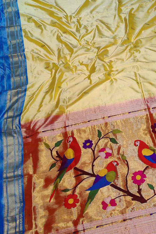 Yellow Paithani Handloom Pure Silk Saree: Pure Elegance