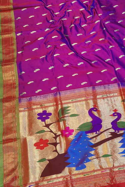 Regal Purple Paithani Handloom Silk Saree - Luxurion World