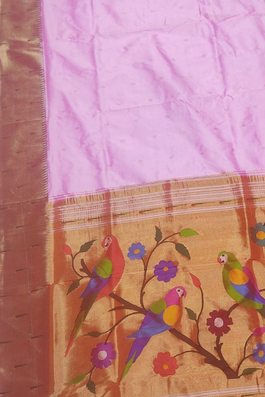 Exquisite Pink Handloom Paithani Silk Saree with Muniya Border - Luxurion World