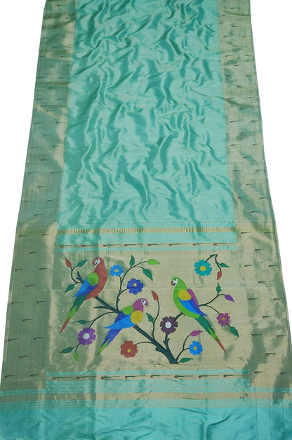 Elegant Blue Silk Paithani Saree with Muniya Border - Luxurion World