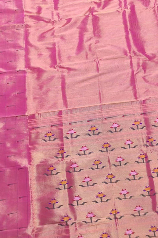 Exquisite Pink Handloom Paithani Silk Saree with Muniya Border - Luxurion World