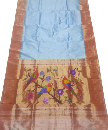 Blue Handloom Paithani Silk Saree with Triple Muniya Border - Luxurion World