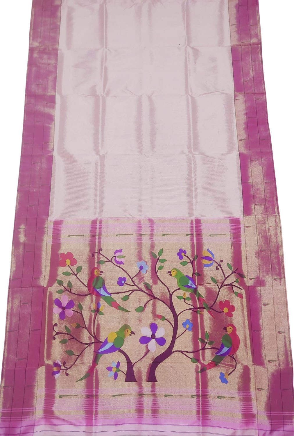Exquisite Pink Handloom Paithani Silk Saree with Muniya Border - Luxurion World