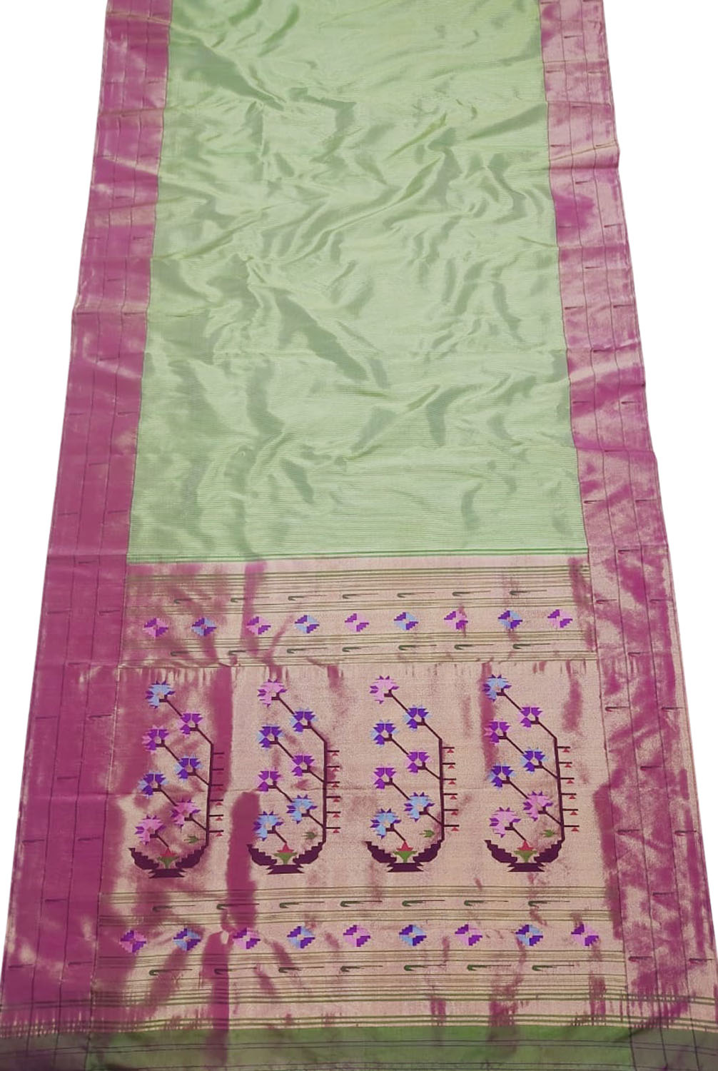 Handloom Paithani Silk Saree with Muniya Border - Luxurion World