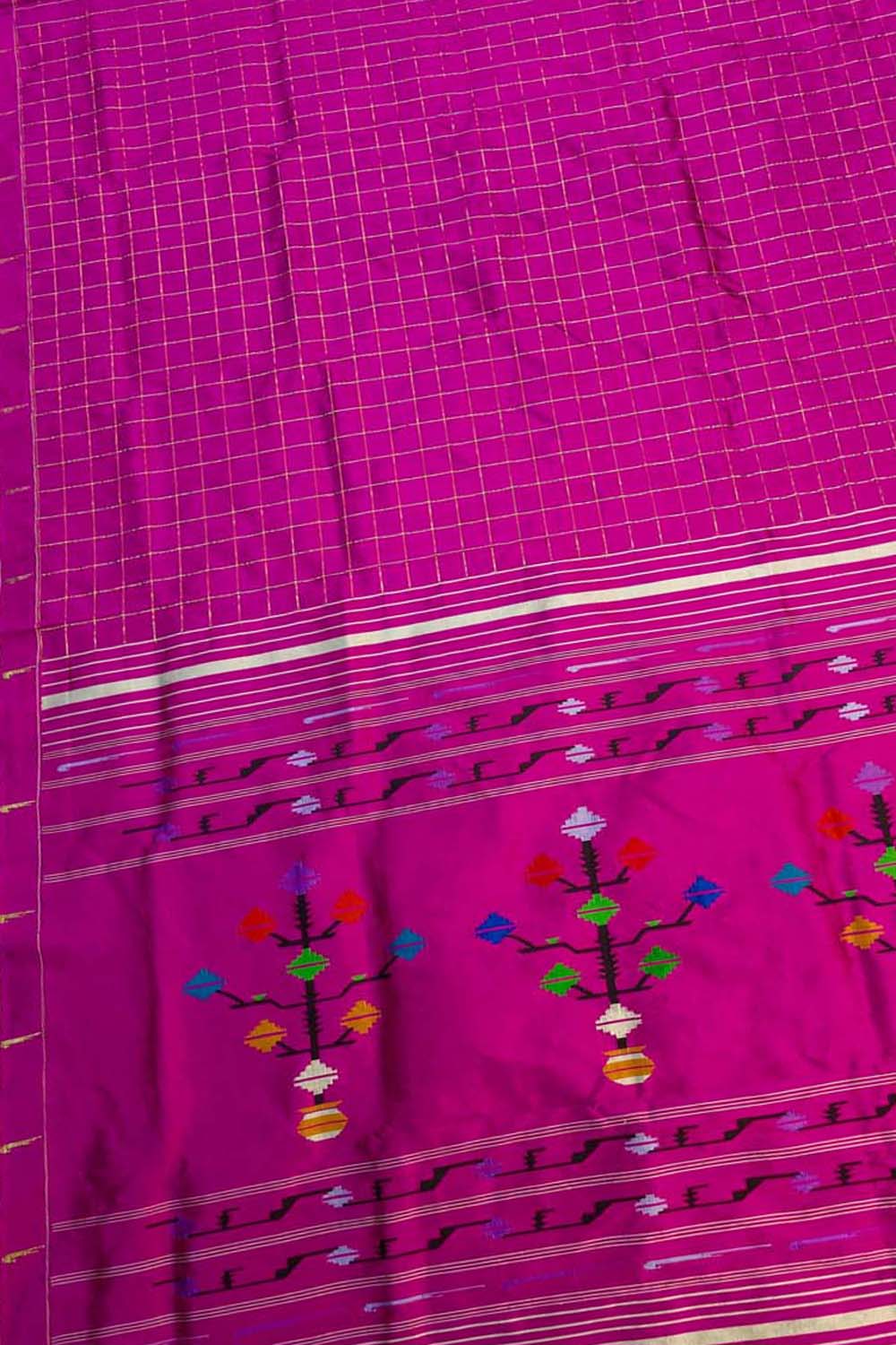 Pink Paithani Handloom Pure Silk Single Muniya Checks Design Saree - Luxurion World