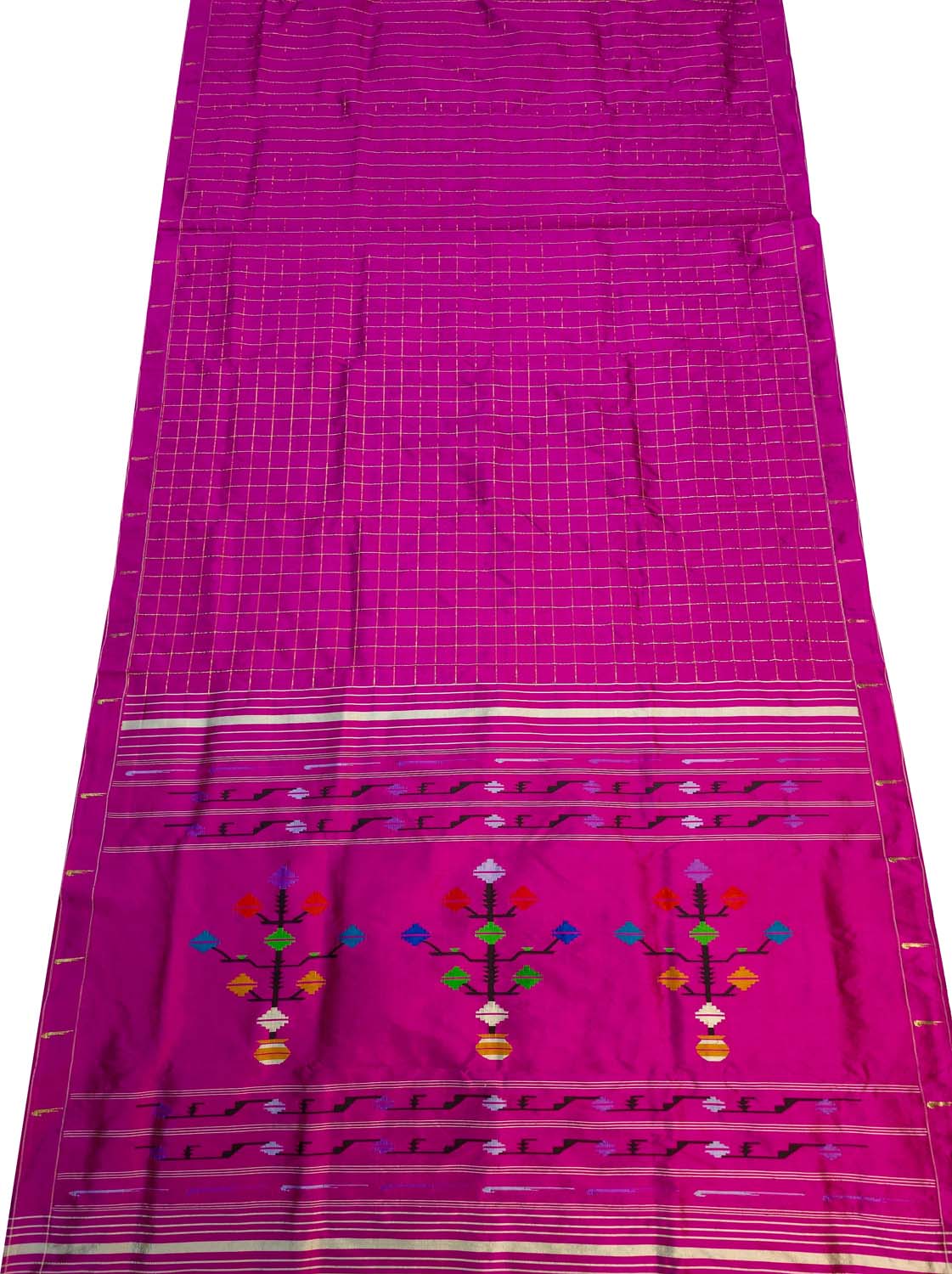 Pink Paithani Handloom Pure Silk Single Muniya Checks Design Saree - Luxurion World