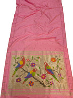 Pink Paithani Handloom Pure Silk Single Muniya Bird Design Saree - Luxurion World